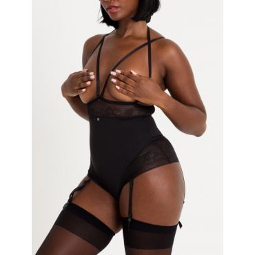 Lovehoney Hourglass Black Smoothing Open-Cup Crotchless Body, M - Amorana