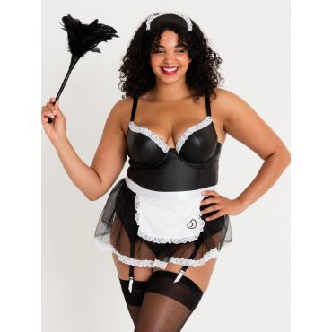 Lovehoney Fantasy Deluxe Wet Look French Maid Costume, Black - 1X / 2X - Amorana
