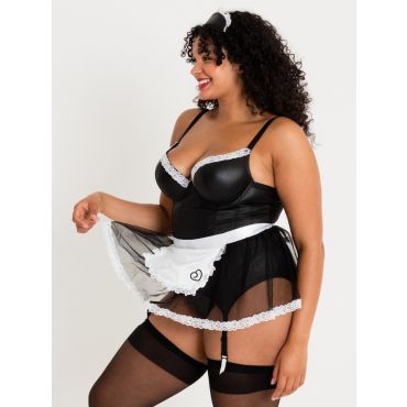 Lovehoney Fantasy Deluxe Wet Look French Maid Costume, Black - 3X / 4X - Amorana