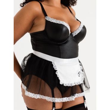 Lovehoney Fantasy Deluxe Wet Look French Maid Costume, Black - 3X / 4X - Amorana