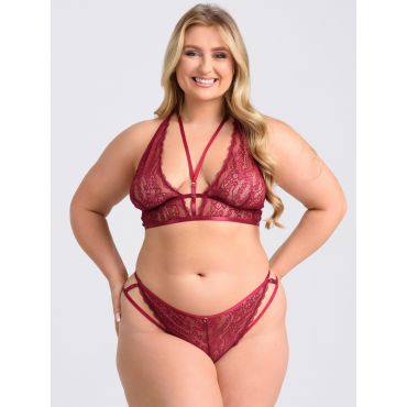 Lovehoney Late Night Liaison Wine Crotchless Bra Set, Plus Size - Amorana
