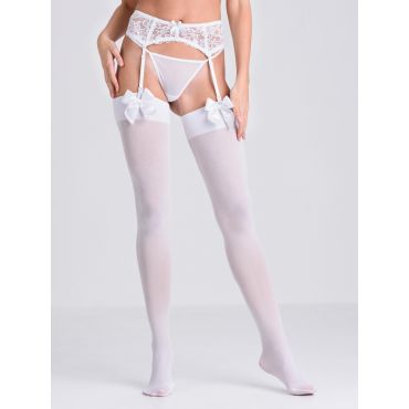 Lovehoney Fantasy White and Red Bow Top Stockings, White - One Size - Amorana