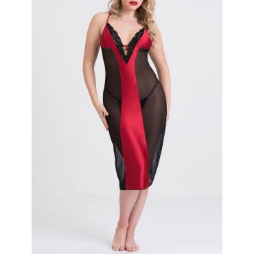 Lovehoney Empress Red Satin And Mesh Long Slip - Amorana