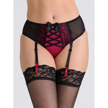 Lovehoney Boudoir Belle Cherry High-Waisted Brazilian Suspender Knickers, S - Amorana