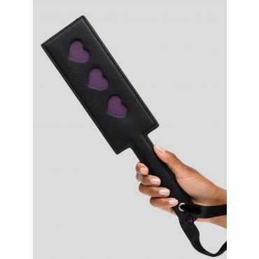 Bondage Boutique Faux Leather Luxury Spanking Paddle with Purple Hearts - Amorana