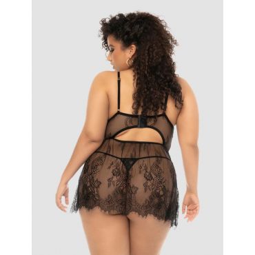 Mapale Eyelash Lace Underwired Babydoll Set, Farbe: Schwarz, Grösse: 1X/2X, 1X / 2X - Amorana