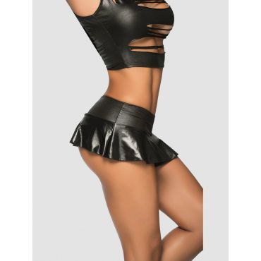 Mapale Wet Look Ruffle Mini Skirt, Farbe: Schwarz, Grösse: M/L, M/L - Amorana
