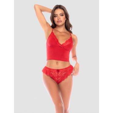 Mapale Two Piece Lace Trim Cami Set, Farbe: Rot, Grösse: S/M, S/M - Amorana