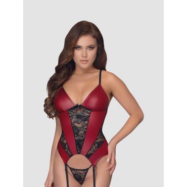 Cottelli Wetlook and Lace Basque Set, Farbe: Rot, Grösse: S, S - Amorana