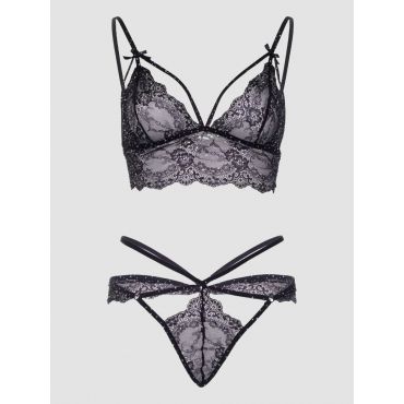 Leg-Avenue Strappy Bralette and String, Farbe: Black, Grösse: L, L - Black - Amorana