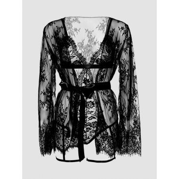 Leg-Avenue Garter Teddy with String Back and Robe, Farbe: Black, Grösse: M, M - Amorana