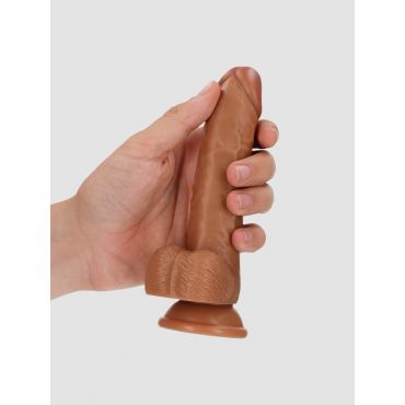 Real Rock Curved Realistic Dildo with Balls and Suction Cup - 6 / 15,5 cm - Tan, 15.5 cm - Tan - Amorana