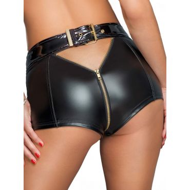 Noir-handmade Zipped Shorts Sexy Shorts - Amorana