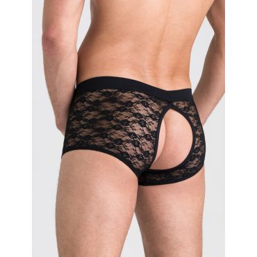LHM Lace Open Front and Back Boxer Shorts, Black - L / XL - Amorana