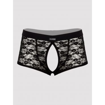 LHM Lace Open Front and Back Boxer Shorts, Black - L / XL - Amorana