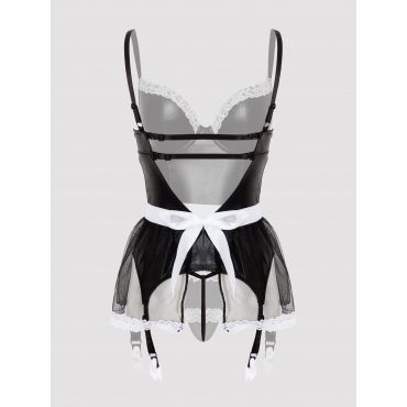Lovehoney Fantasy Deluxe Wet Look French Maid Costume, Black - Small - Amorana