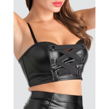 Lovehoney Fierce Leather-Look Longline Bra, Black - Medium - Amorana
