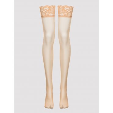 Lovehoney Plus Size Sheer Lace Top Thigh-High Stockings, Black - One Size Curve - Amorana