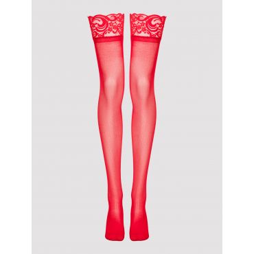 Lovehoney Plus Size Sheer Lace Top Thigh-High Stockings, Black - One Size Curve - Amorana