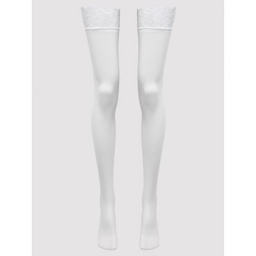 Lovehoney Size Sheer Lace Top Thigh-High Stockings, White - One size - Amorana