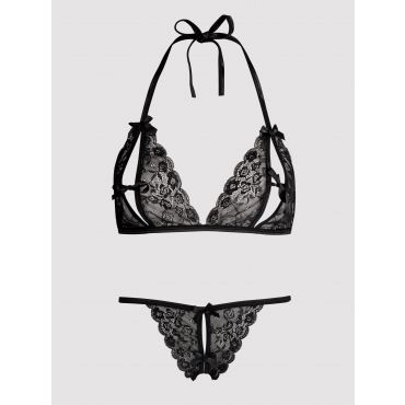 Lovehoney Lace Peek-a-Boo Bra and Crotchless G-String, Red - One size - Amorana