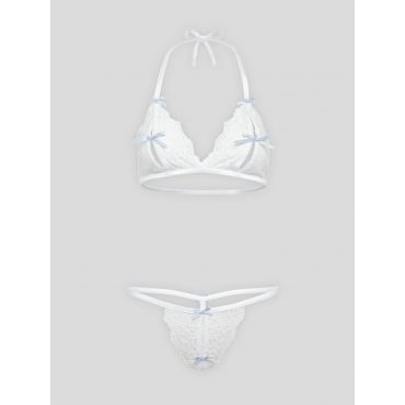 Lovehoney Lace Peek-a-Boo Bra and Crotchless G-String, Red - One size - Amorana