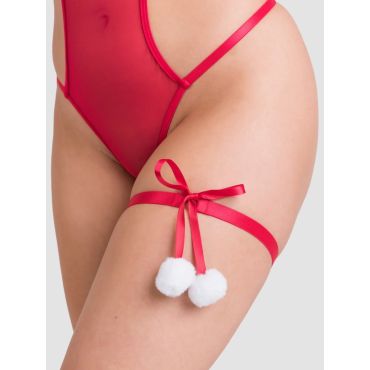 Lovehoney Naughty Santa Bodysuit with Open Waist and Garter Belt - Amorana