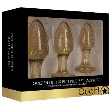 Ouch Acrylic Goldchip Anal Plug, Gold - Amorana