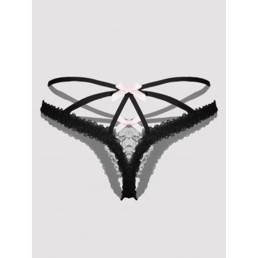 Lovehoney Crotchless Strappy Lace Thong, Black - M / L - Amorana