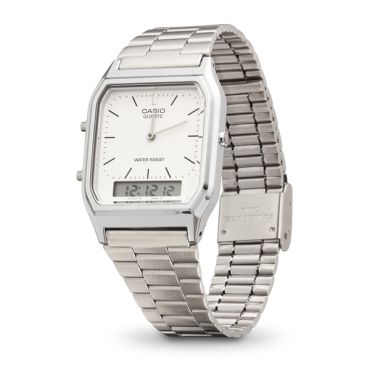 Casio Vintage AQ-230A-7DMQYES Silver and White Stainless Steel CombiWatch - Silver