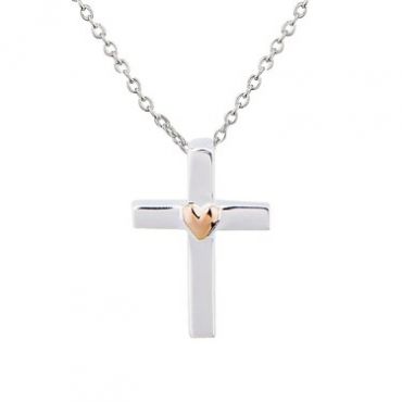 Argento Rose Gold Mix Heart Cross Necklace - Rose Gold