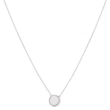 Argento CZ Crescent Disc Necklace - Silver