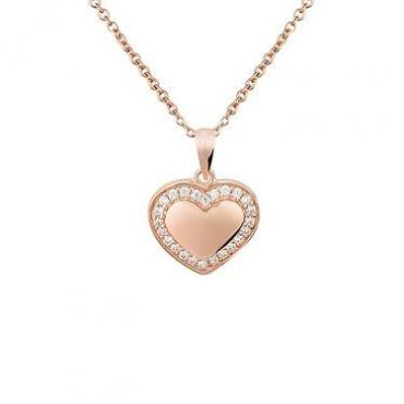 Argento Rose Gold Crystal Border Heart Necklace - Rose Gold