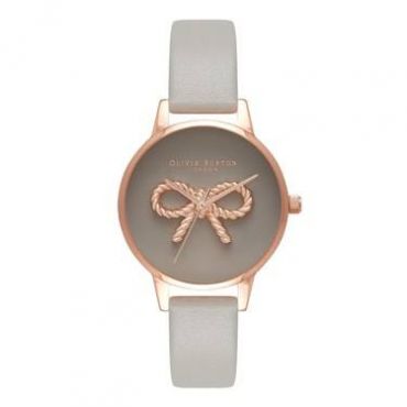 Olivia Burton 3D Vintage Bow Grey & Rose Gold Watch - Rose Gold