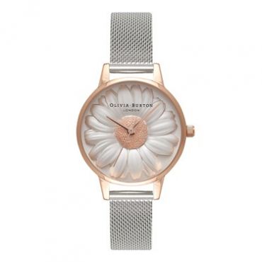 Olivia Burton 3D Daisy Rose Gold & Silver Mesh Watch