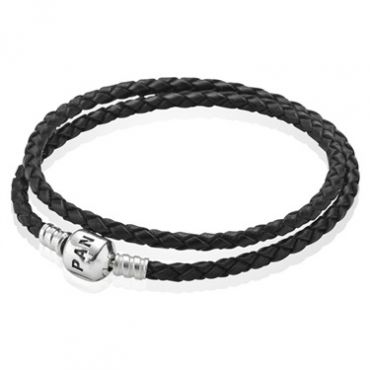 Pandora Black Double Woven Leather Bracelet - 38cm