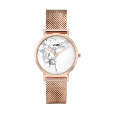 CLUSE La Roche Petite Mesh Rose Gold & White Marble Watch