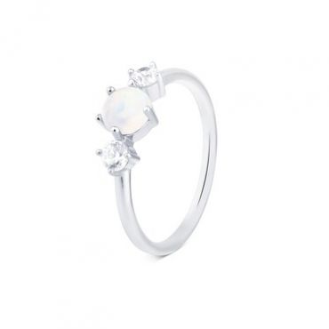 Argento Silver White Opal  Ring - Ring Size 52