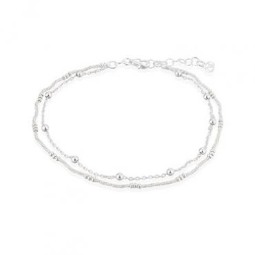 Argento Silver Double Layer Bead Anklet - 925 Silver