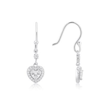 Argento Silver Crystal Heart Drop Earrings