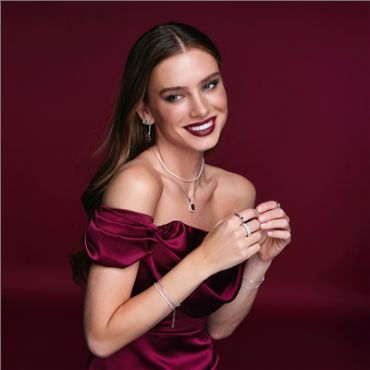 Argento Silver Ruby Halo Crystal Ring - 50