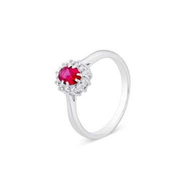 Argento Silver Ruby Halo Crystal Ring - 58