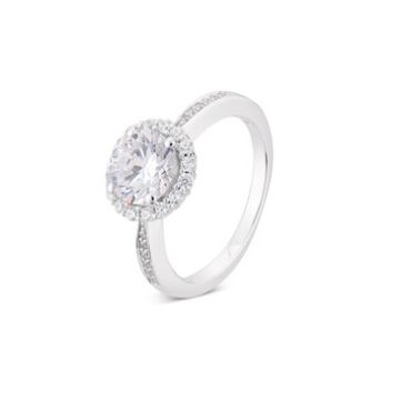 Argento Silver Oval Crystal Halo Ring - Ring Size 50 925 Silver