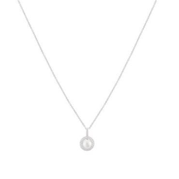 Argento Silver Crystal Pearl Halo Necklace - 925 Silver