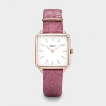 CLUSE La Tetragone Rose Gold & Berry Alligator Watch