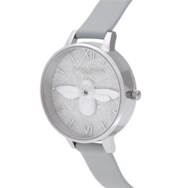 Olivia Burton 3D Bee Silver Glitter Eco Friendly Watch - Silver