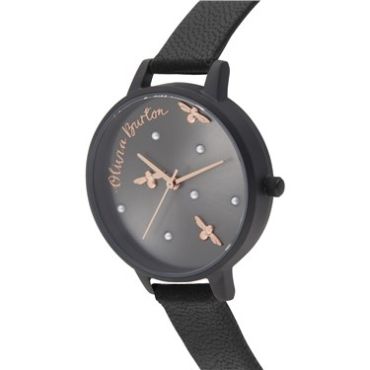 Olivia Burton Pearly Queen Matte Black & Rose Gold Watch