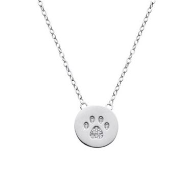 Argento Silver Disc Paw Print Necklace - 45cm