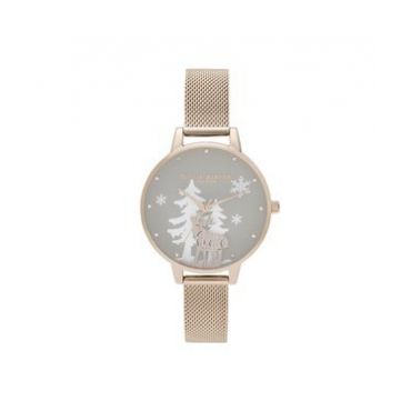 Olivia Burton Winter Wonderland Pale Rose Gold Mesh Watch - Rose Gold