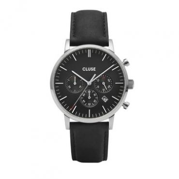 CLUSE Aravis Chrono Black Leather Mens Watch